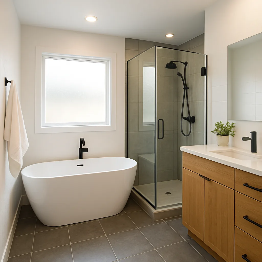 Finished bathroom remodel with soaking tub and glass shower in Dallas home