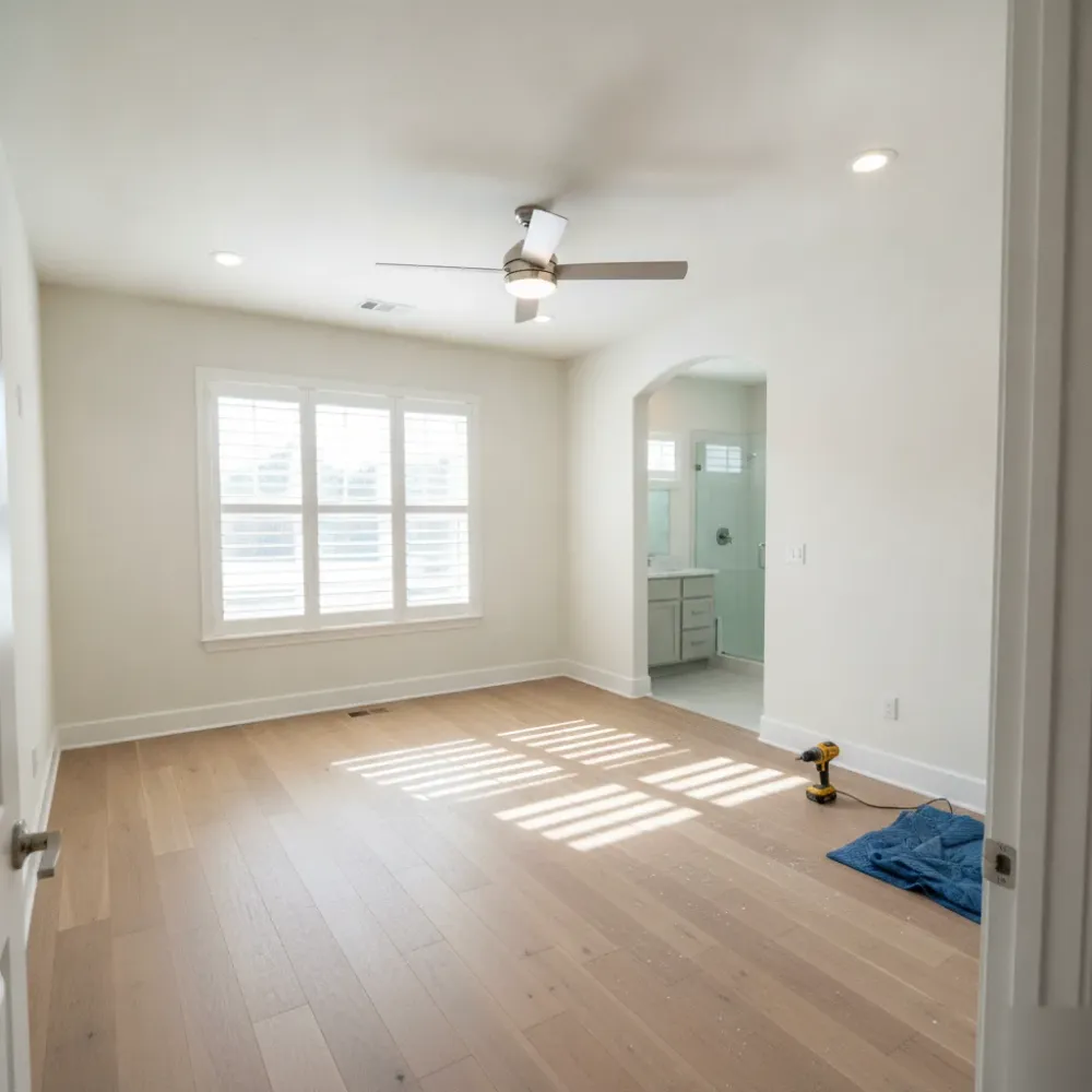 Finished master suite addition with new flooring in Dallas home