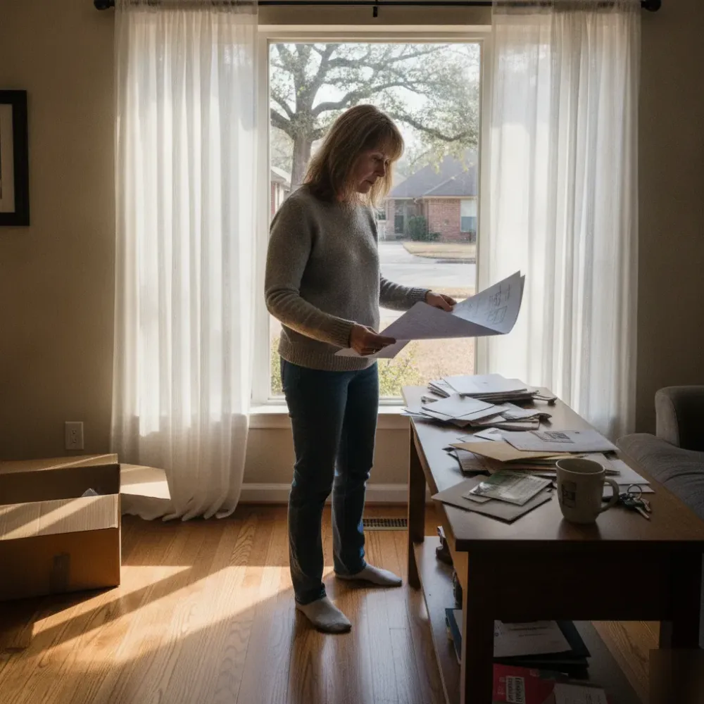 Homeowner reviewing remodel permit documents in Dallas home