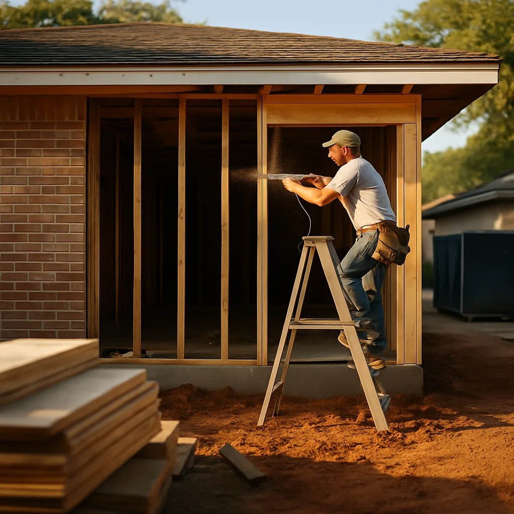 Whole-home remodel exposing framing on a Dallas house during construction